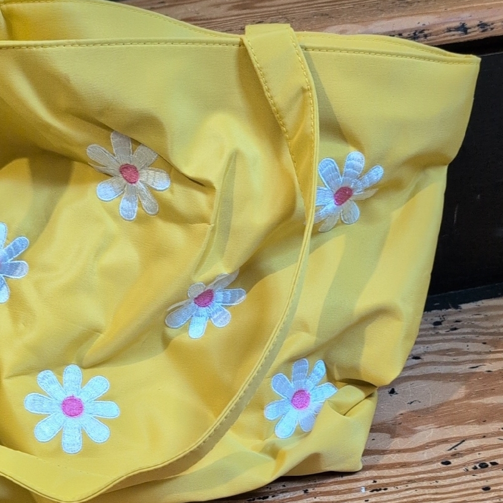 Yellow Daisy Tote Bag with Coin Pouch - Picture 3 of 11